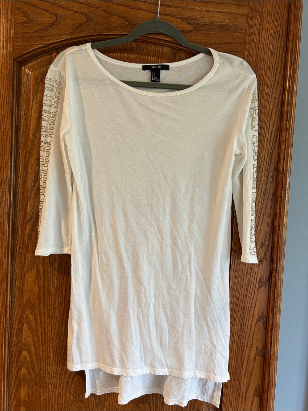 Forever 21 Cream Scoop Neck Tunic with Lace-Trim Sleeves